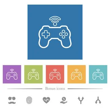 Wireless game controller outline flat white icons in square backgrounds Stockillustratie