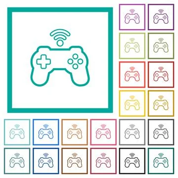 Wireless game controller outline flat color icons with quadrant frames 스톡 일러스트