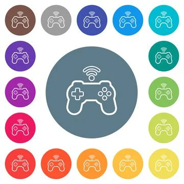 Wireless game controller outline flat white icons on round color backgrounds イラスト素材
