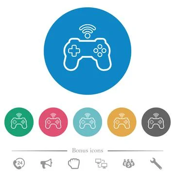 Wireless game controller outline flat round icons Illustrazione stock