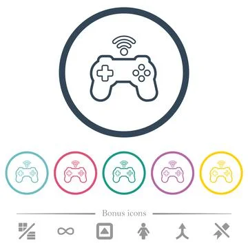 Wireless game controller outline flat color icons in round outlines イラスト素材