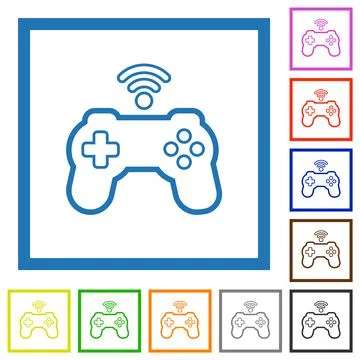 Wireless game controller outline flat framed icons Stock Illustration