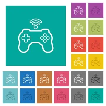 Wireless game controller outline square flat multi colored icons Illustrazione stock