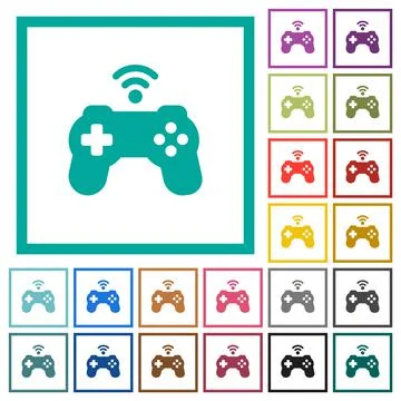 Wireless game controller solid flat color icons with quadrant frames 스톡 일러스트