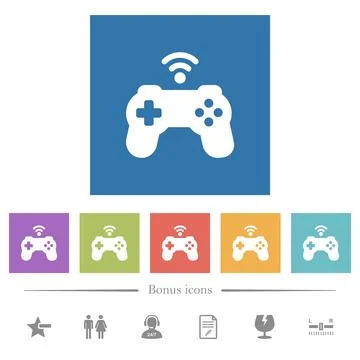 Wireless game controller solid flat white icons in square backgrounds 库存插图