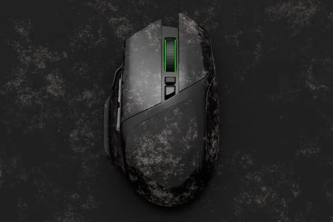 Wireless gaming computer mouse with black marble texture on dark background Illustrazione stock