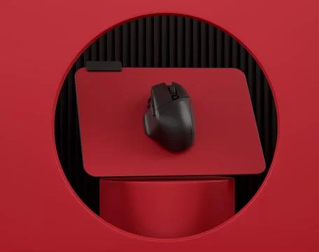 Wireless gaming computer mouse on cylinder podium with step on monochrome Illustrazione stock