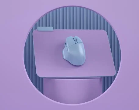 Wireless gaming computer mouse on cylinder podium with step on monochrome Stock Illustration