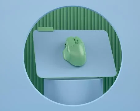 Wireless gaming computer mouse on cylinder podium with step on monochrome 스톡 사진