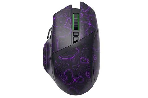 Wireless gaming computer mouse with seamless wavy pattern on white background Illustrazione stock
