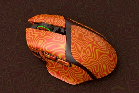 Wireless gaming computer mouse with seamless wavy pattern on dark background 스톡 일러스트