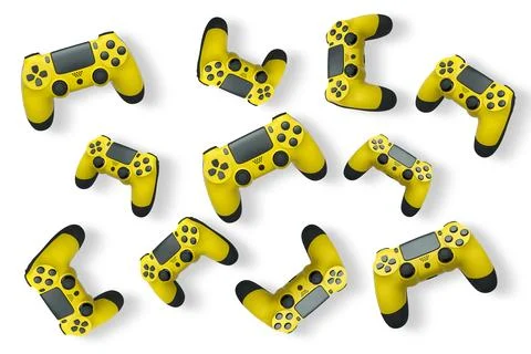 Wireless gaming controllers flying in air isolated on white background with c Stock Illustration