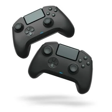 Wireless gaming controllers flying in air isolated on white background with c Stock Illustration