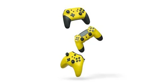 Wireless gaming controllers flying in air isolated on white background Stock Illustration