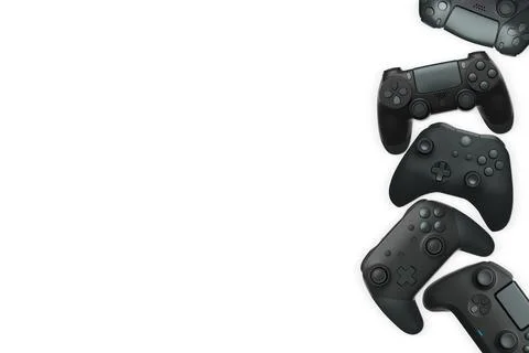 Wireless gaming controllers flying in air isolated on white background Stock Illustration