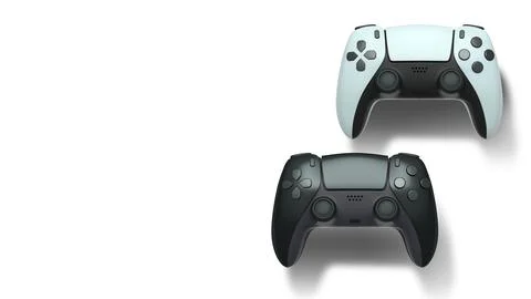 Wireless gaming controllers flying in air isolated on white background Stock Illustration
