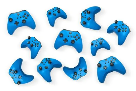 Wireless gaming controllers flying in air isolated on white background Stock Illustration