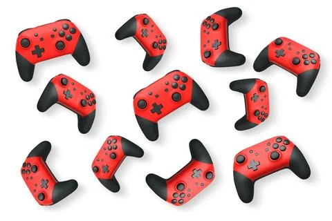 Wireless gaming controllers flying in air isolated on white background Stock Illustration