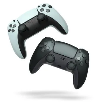 Wireless gaming controllers flying in air isolated on white background Stock Illustration