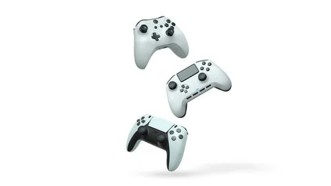 Wireless gaming controllers flying in air isolated on white background Stock Illustration