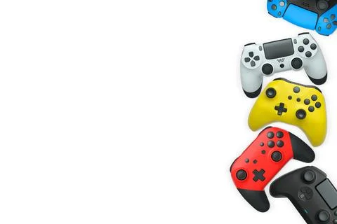 Wireless gaming controllers flying in air isolated on white background Stock Illustration