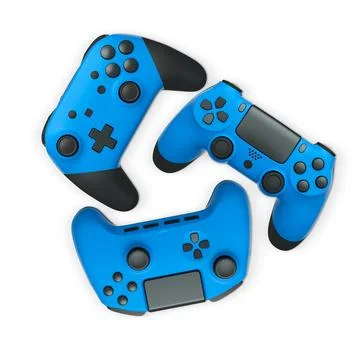 Wireless gaming controllers flying in air isolated on white background Stock Illustration