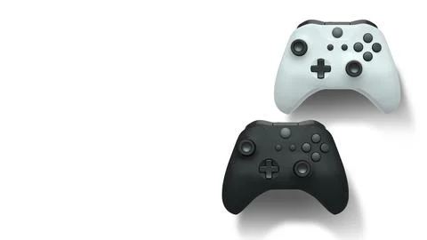 Wireless gaming controllers flying in air isolated on white background with c Illustrazione stock