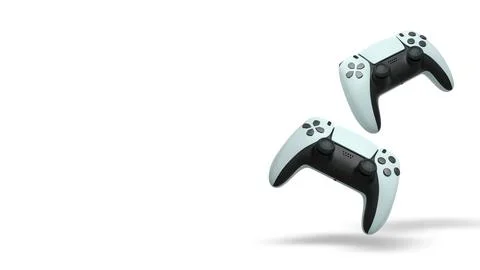 Wireless gaming controllers flying in air isolated on white background, sym.. Stock Illustration
