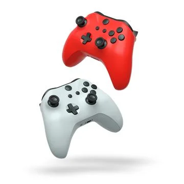 Wireless gaming controllers flying in air isolated on white background, sym.. Stock Illustration