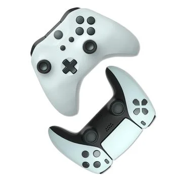 Wireless gaming controllers flying in air isolated on white background with c Stock Illustration