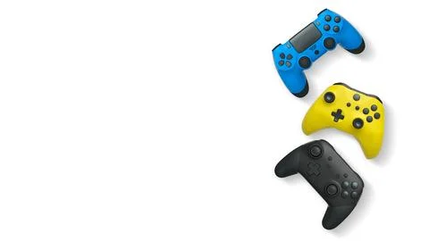 Wireless gaming controllers flying in air isolated on white background with c Stock Illustration