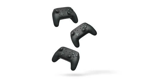 Wireless gaming controllers flying in air isolated on white background, sym.. Stock Illustration