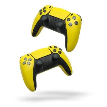 Wireless gaming controllers flying in air isolated on white background with c Stock Illustration