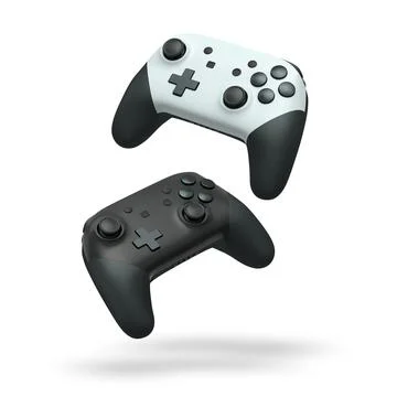 Wireless gaming controllers flying in air isolated on white background with c Stock Illustration