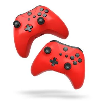 Wireless gaming controllers flying in air isolated on white background with c Stock Illustration