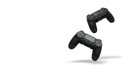 Wireless gaming controllers flying in air isolated on white background with c Stock Illustration