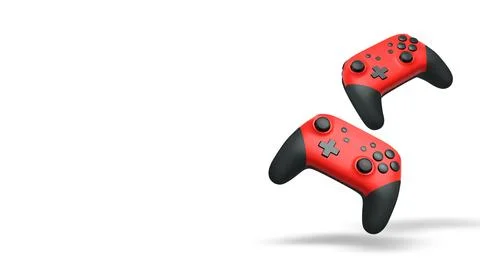 Wireless gaming controllers flying in air isolated on white background with c Stock Illustration