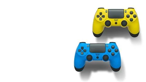 Wireless gaming controllers flying in air isolated on white background with c Stock Illustration