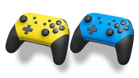 Wireless gaming controllers flying in air isolated on white background, sym.. Stock Illustration