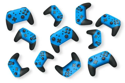 Wireless gaming controllers flying in air isolated on white background, sym.. Stock Illustration