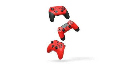 Wireless gaming controllers flying in air isolated on white background, sym.. Stock Illustration
