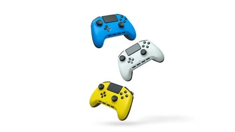 Wireless gaming controllers flying in air isolated on white background, sym.. Stock Illustration