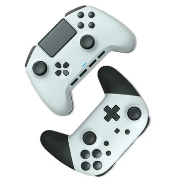 Wireless gaming controllers flying in air isolated on white background with c Stock Illustration