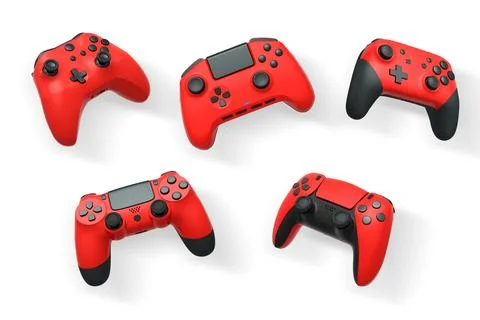 Wireless gaming controllers flying in air isolated on white background with c Stock Illustration