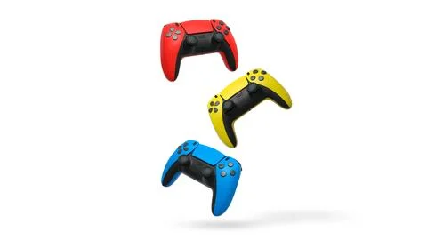 Wireless gaming controllers flying in air isolated on white background, sym.. Stock Illustration