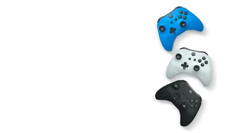 Wireless gaming controllers flying in air isolated on white background, sym.. Stock Illustration