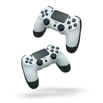 Wireless gaming controllers flying in air isolated on white background with c Stock Illustration
