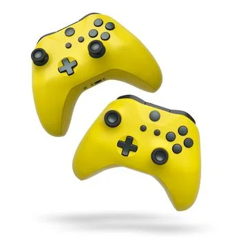 Wireless gaming controllers flying in air isolated on white background with c Stock Illustration