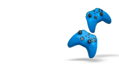 Wireless gaming controllers flying in air isolated on white background with c Stock Illustration
