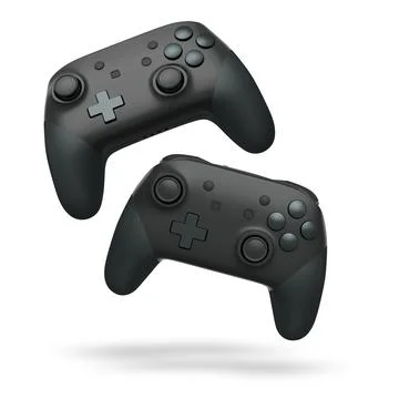 Wireless gaming controllers flying in air isolated on white background with c Stock Illustration